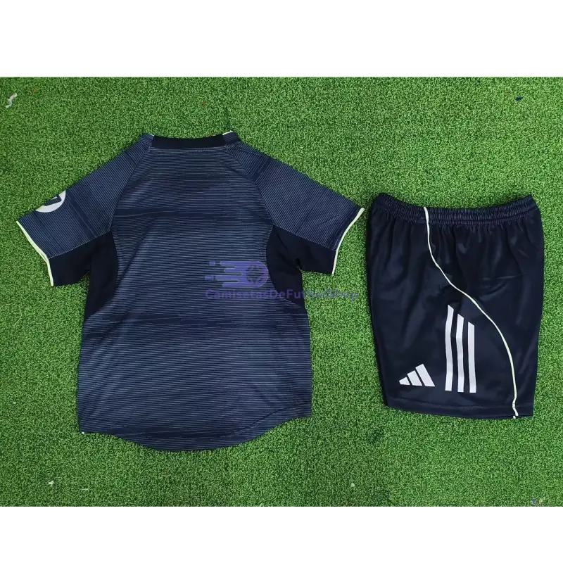 Camiseta Real Madrid 2025/2026 2ª Equipación Azul Marino Niño Kit con Parche HP (EDICIÓN JUGADOR)