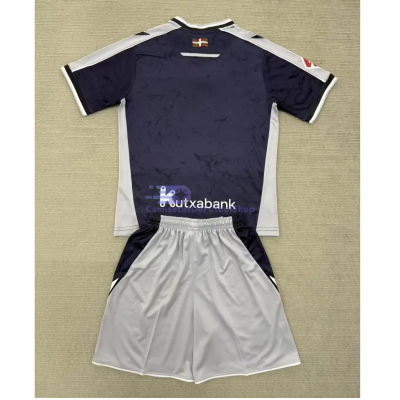 Camiseta Real Sociedad 2025/2026 2ª Equipación Azul Marino/Gris Niño Kit con Parche La Liga