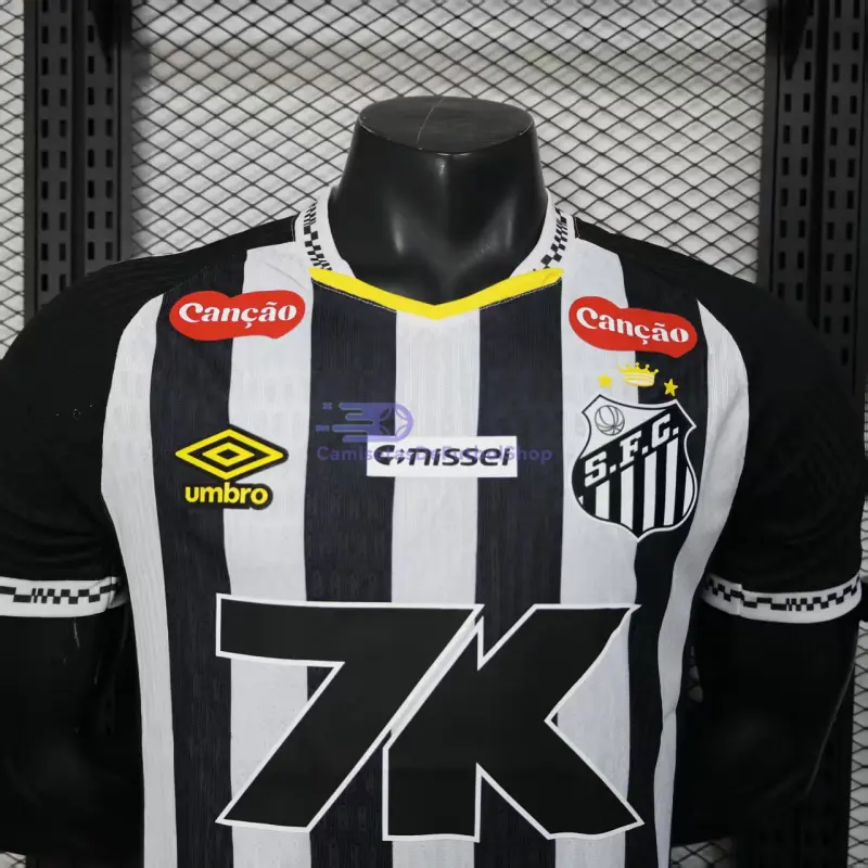 Camiseta Santos FC 2025/2026 2ª Equipación Negro/Blanco con Publicitario (EDICIÓN JUGADOR)