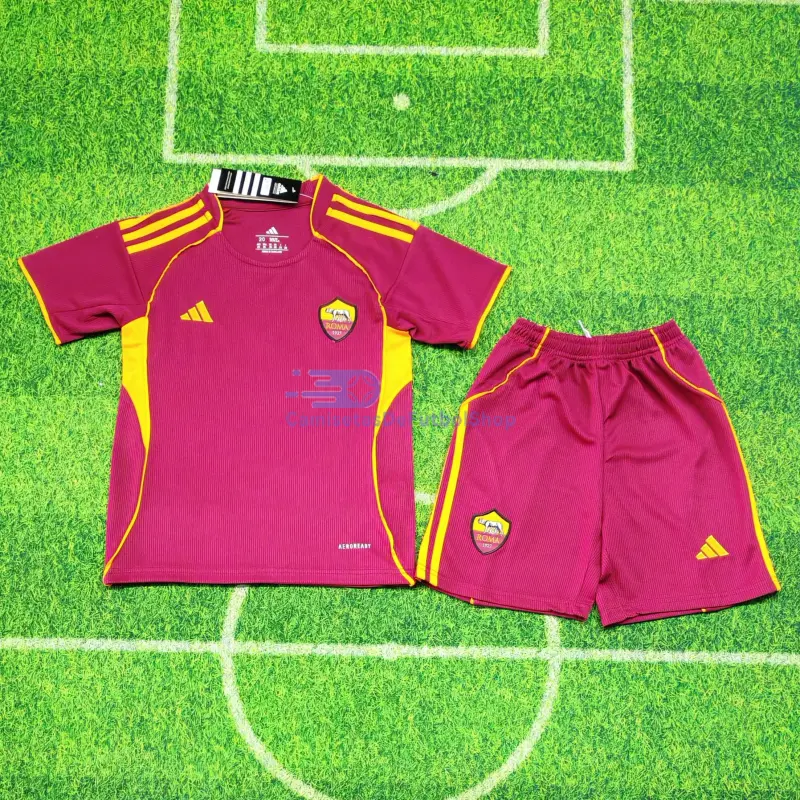 Camiseta AS Roma 2025/2026 1ª Equipación Rojo Oscuro Niño Kit