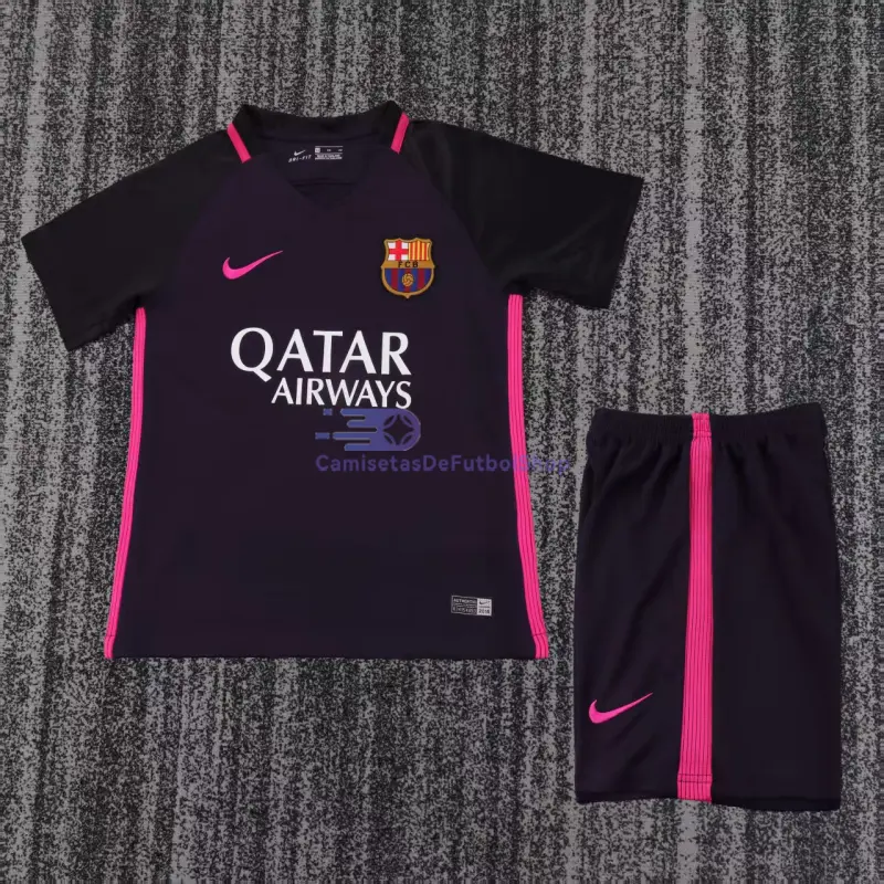 Camiseta Barcelona 2016/17 2ª Equipación Retro Negro Niño Kit