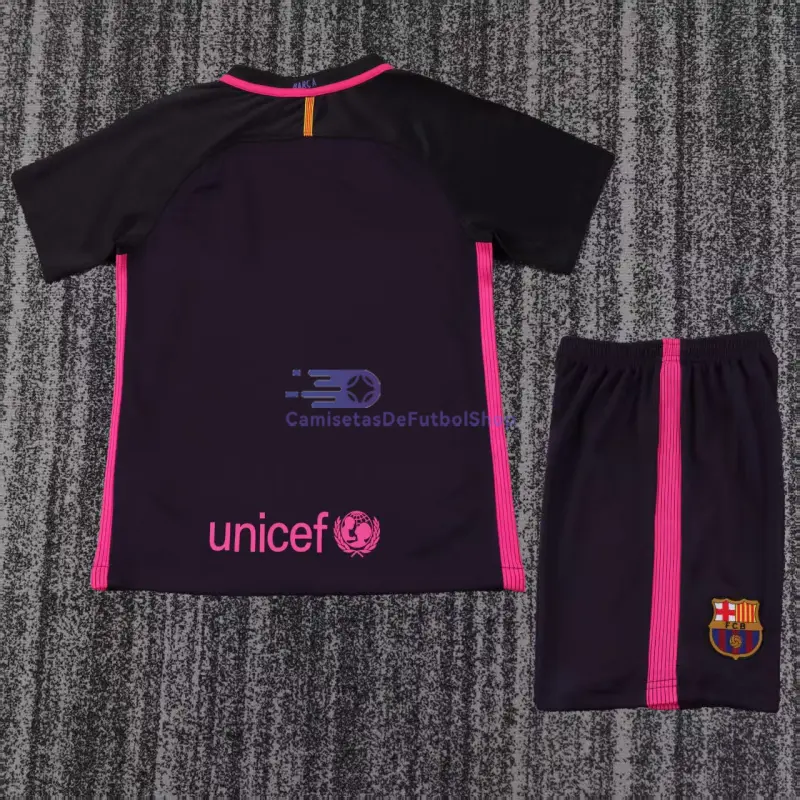 Camiseta Barcelona 2016/17 2ª Equipación Retro Negro Niño Kit