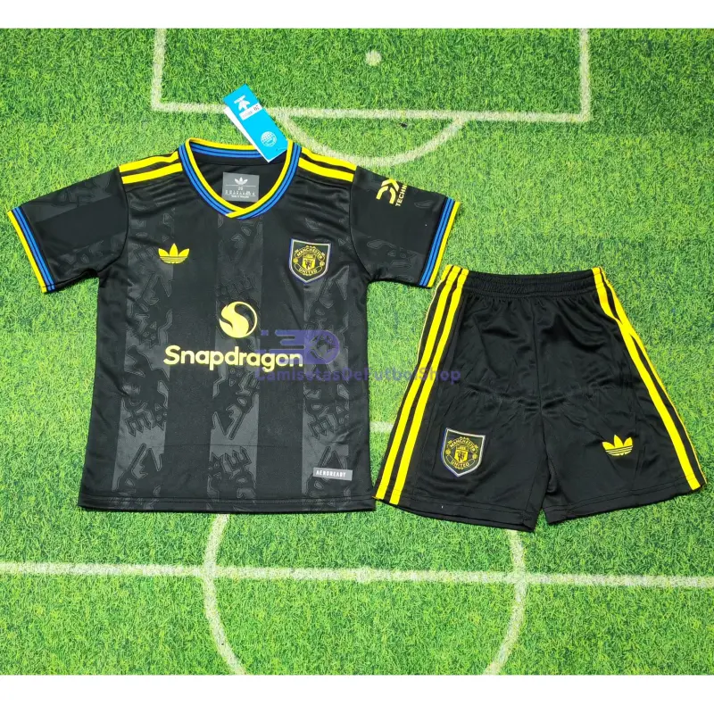 Camiseta Manchester United 2025/2026 3ª Equipación Negro Niño Kit