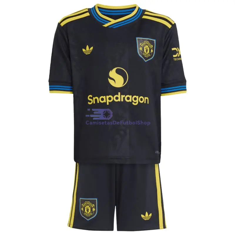 Camiseta Manchester United 2025/2026 3ª Equipación Negro Niño Kit