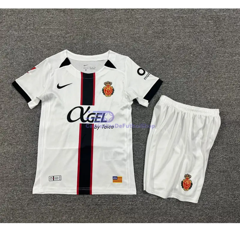 Camiseta RCD Mallorca 2025/2026 2ª Equipación Blanco Niño Kit con Parche La Liga