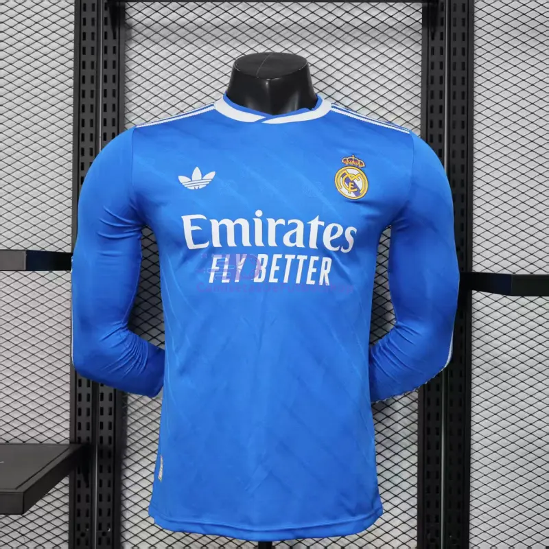 Camiseta Real Madrid 2025/2026 3ª Equipación ML Azul con Parche HP (EDICIÓN JUGADOR)