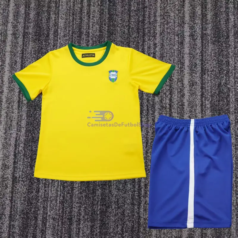 Camiseta Brasil Retro 1970 Amarillo Niño Kit