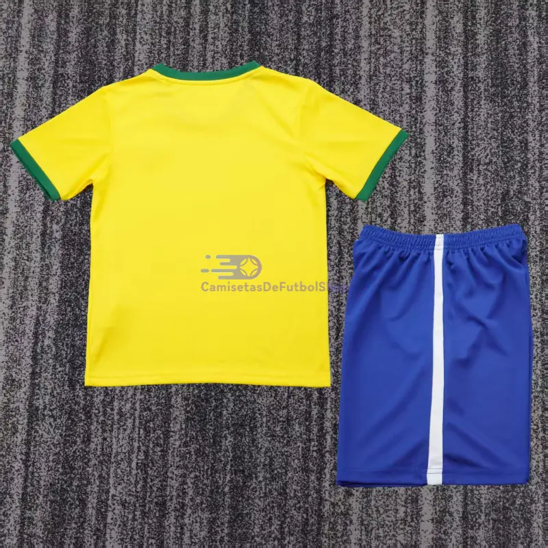 Camiseta Brasil Retro 1970 Amarillo Niño Kit