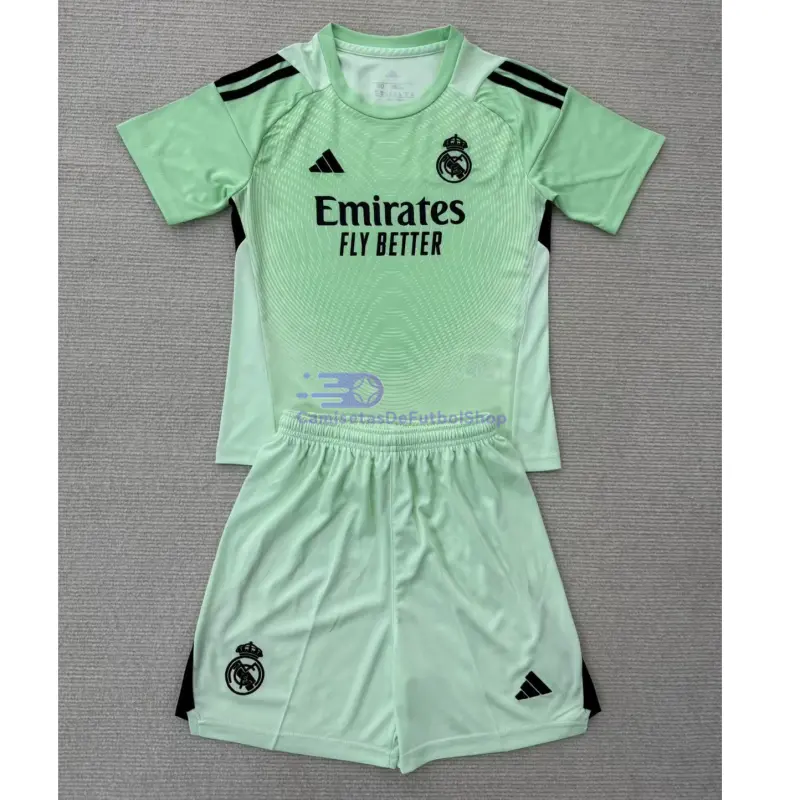 Camiseta de Portero Real Madrid 2025/2026 Verde Niño Kit con Parche HP