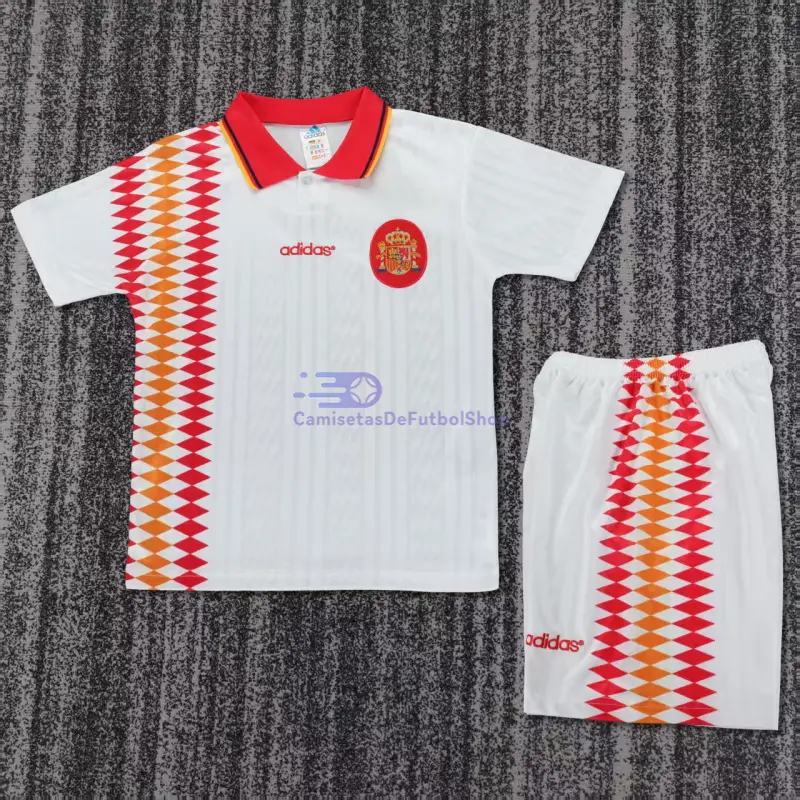 Camiseta España 1994 2ª Equipación Retro Blanco Niño Kit