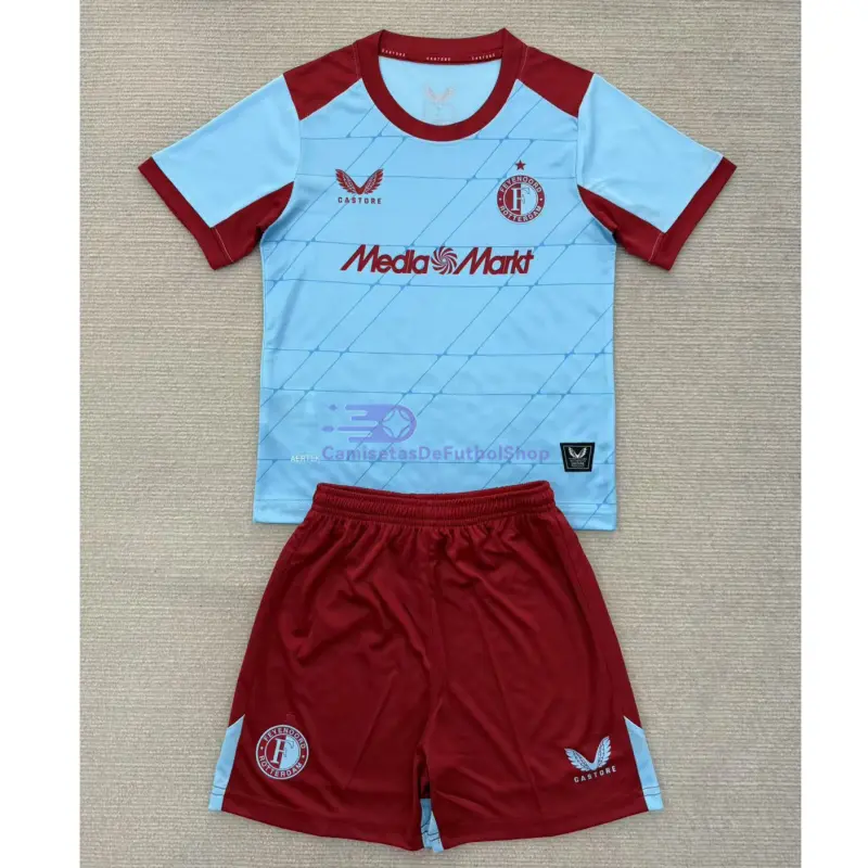 Camiseta Feyenoord 2025/2026 3ª Equipación Azul Cielo/Rojo Niño Kit