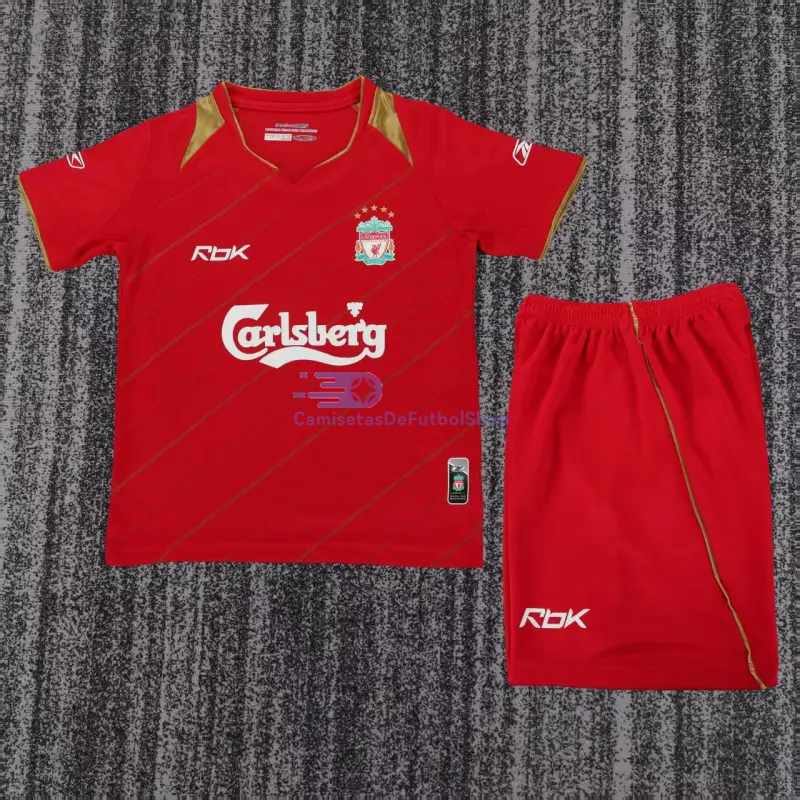 Camiseta Liverpool 2005/06 1ª Equipación Retro Rojo Niño Kit