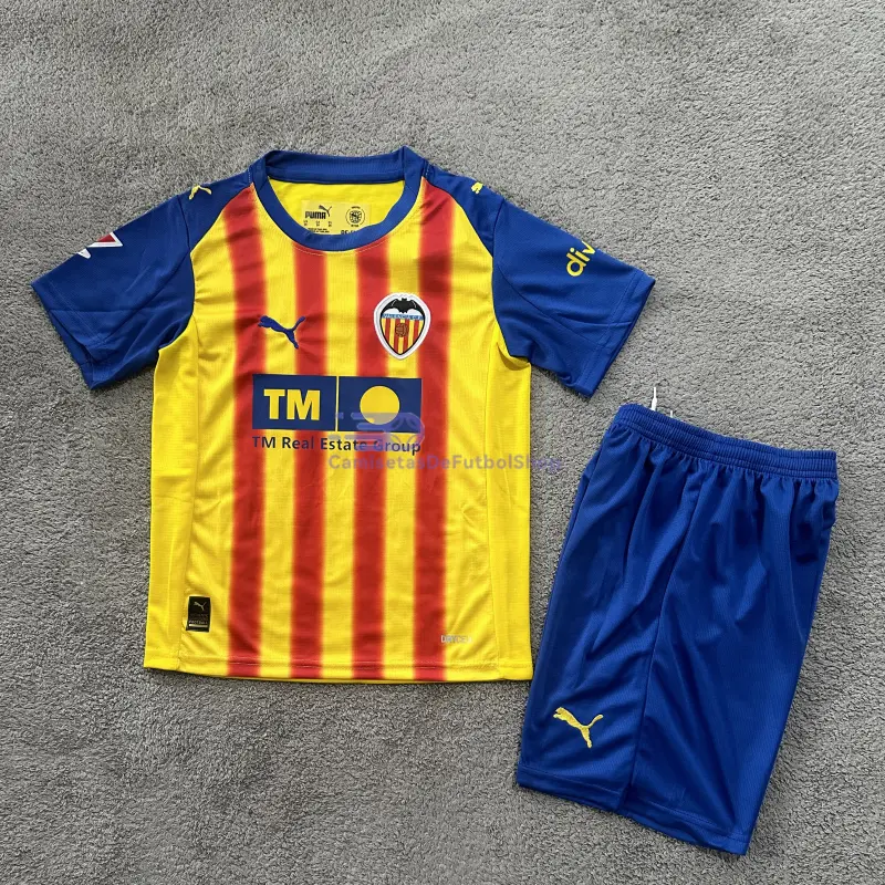 Camiseta Valencia 2025/2026 3ª Equipación Amarillo/Rojo/Azul Niño Kit con Parche La Liga