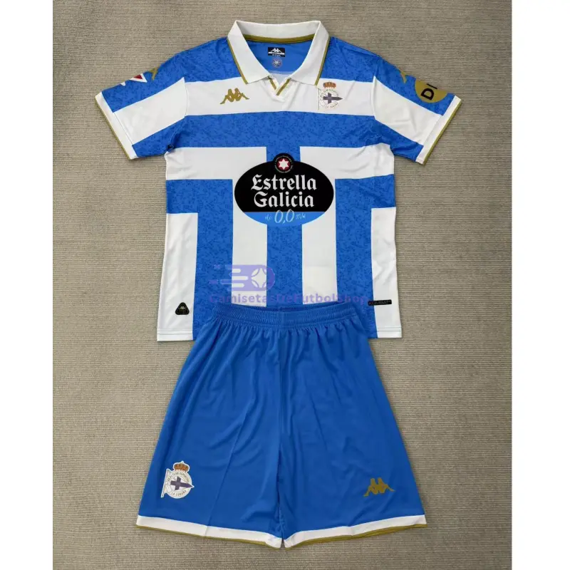 Camiseta Deportivo de La Coruña 2025/2026 1ª Equipación  Blanco/Azul con Parche La Liga Niño Kit
