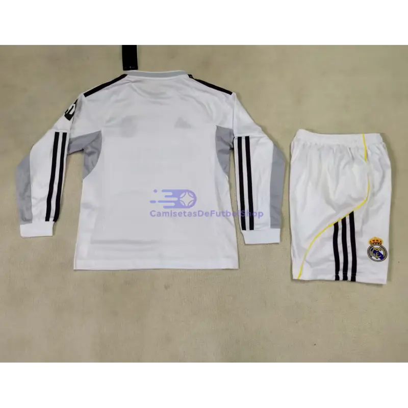 Camiseta Real Madrid 2025/2026 1ª Equipación ML Blanco Niño Kit con Parche HP
