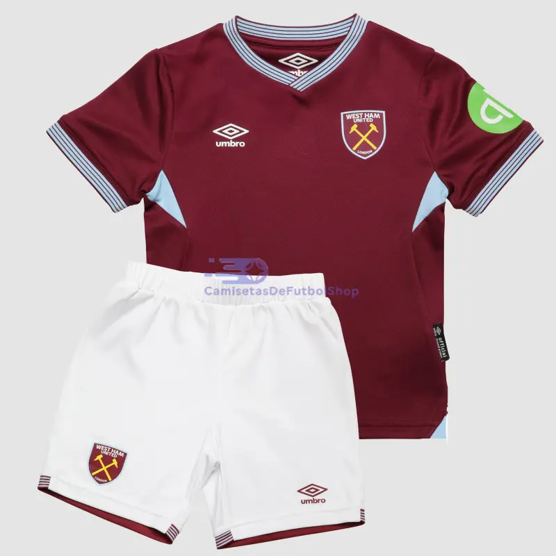 Camiseta West Ham United 2025/2026 1ª Equipación Rojo Oscuro Niño Kit