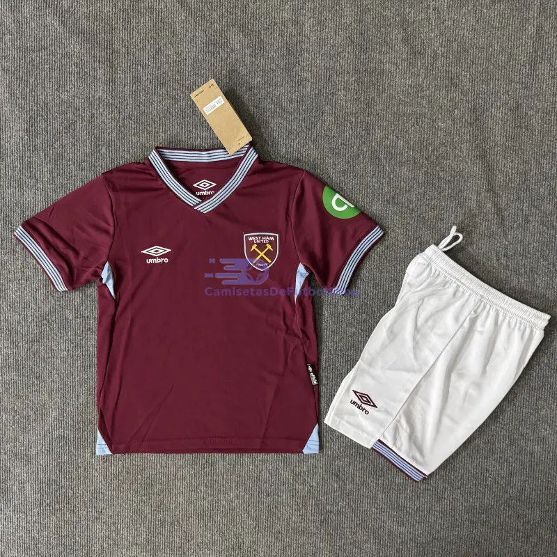 Camiseta West Ham United 2025/2026 1ª Equipación Rojo Oscuro Niño Kit