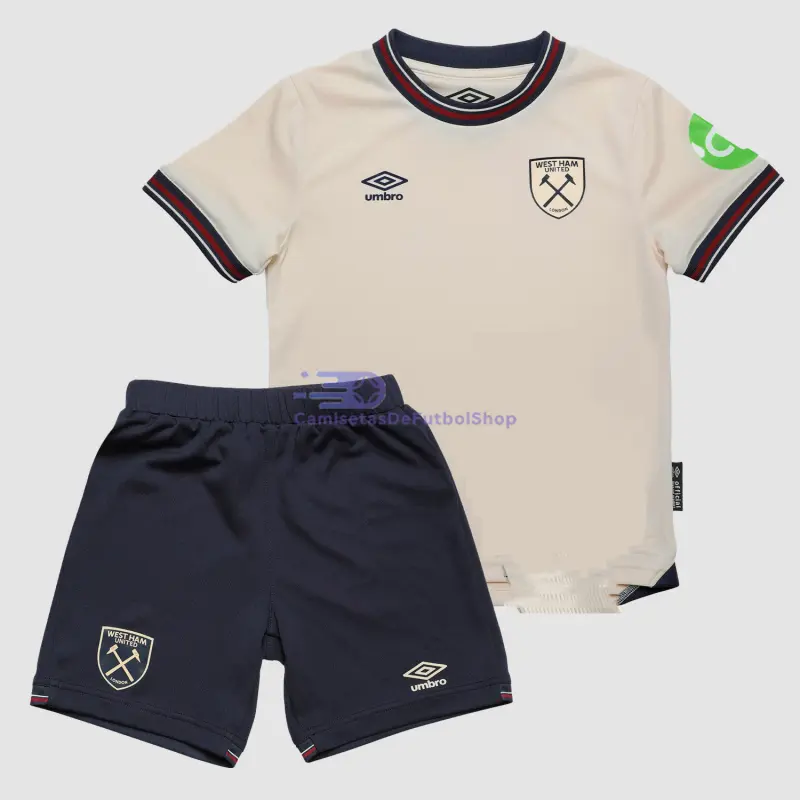 Camiseta West Ham United 2025/2026 2ª Equipación Beige Niño Kit