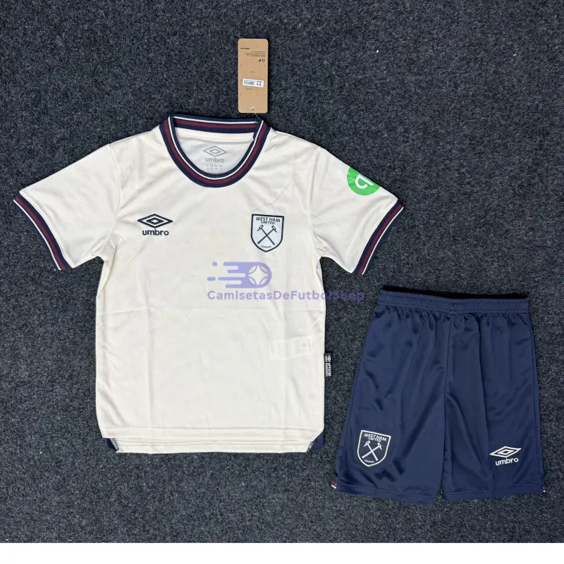 Camiseta West Ham United 2025/2026 2ª Equipación Beige Niño Kit