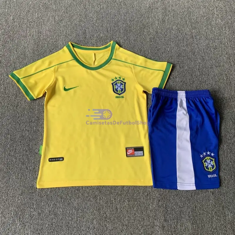 Camiseta Brasil 1998 1ª Equipación Retro Niño Kit