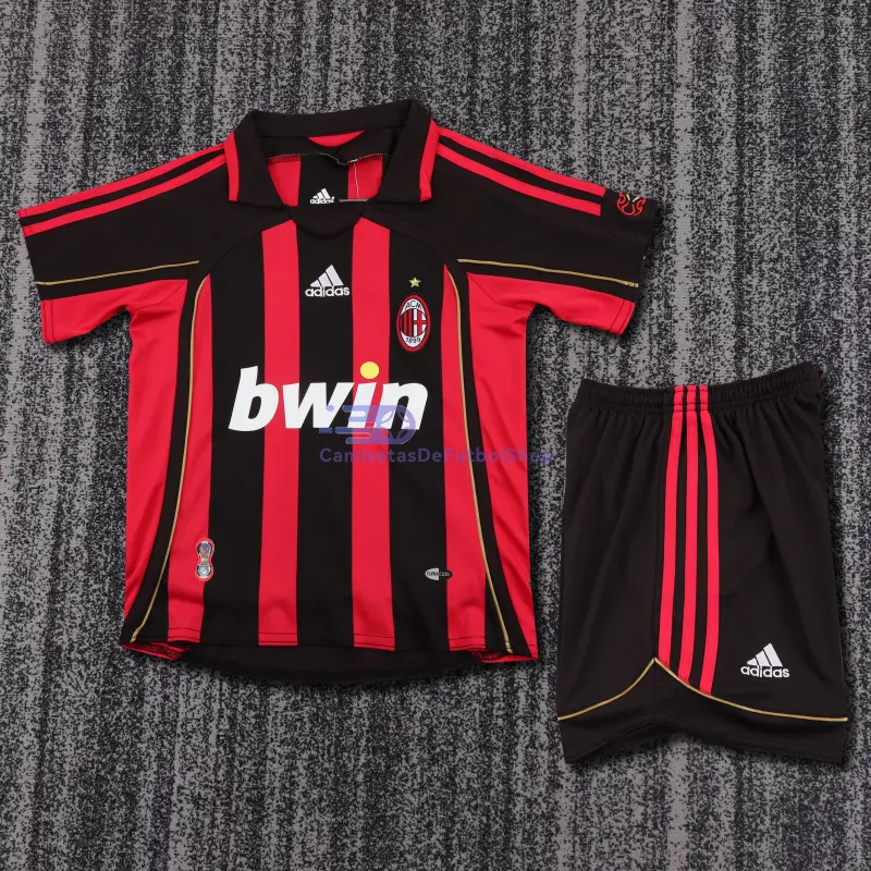 Camiseta MALDINI 3 AC Milan 2006/07 1ª Equipación Retro Niño Kit Rojo/Negro