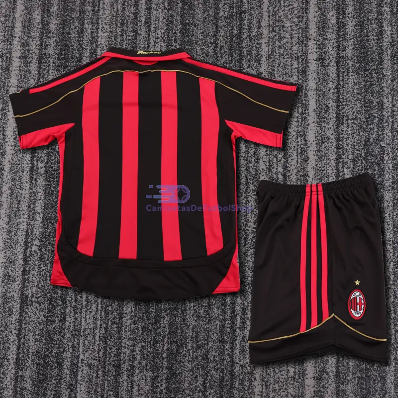 Camiseta MALDINI 3 AC Milan 2006/07 1ª Equipación Retro Niño Kit Rojo/Negro
