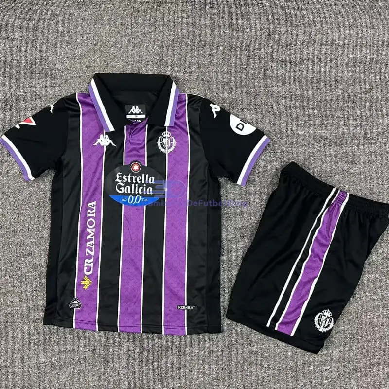 Camiseta Real Valladolid 2025/2026 2ª Equipación Morado/Negro Niño Kit con Parche La Liga