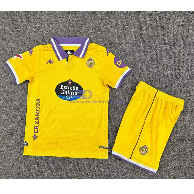 Camiseta Real Valladolid 2025/2026 3ª Equipación Amarillo Niño Kit con Parche La Liga
