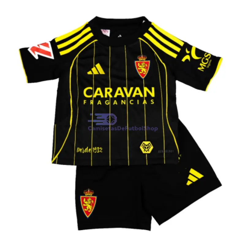Camiseta Real Zaragoza 2025/2026 2ª Equipación Negro Niño Kit con Parche La Liga