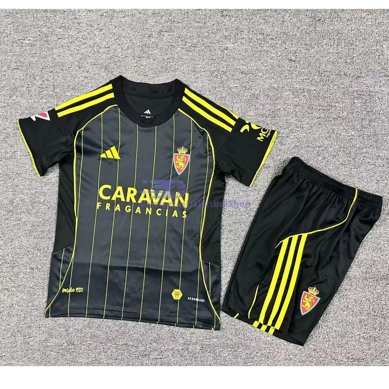 Camiseta Real Zaragoza 2025/2026 2ª Equipación Negro Niño Kit con Parche La Liga