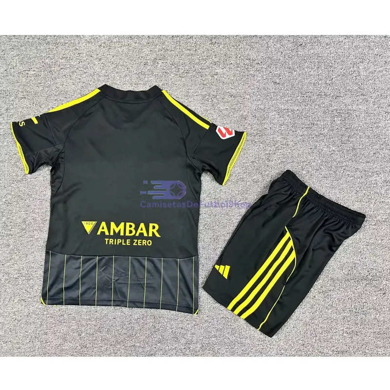 Camiseta Real Zaragoza 2025/2026 2ª Equipación Negro Niño Kit con Parche La Liga