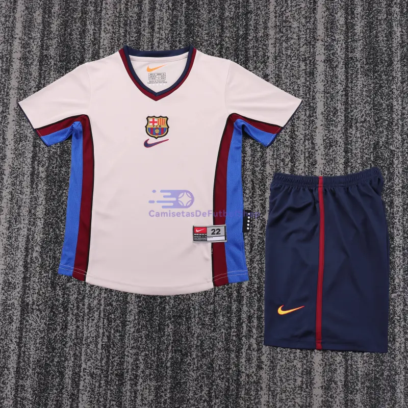 Camiseta Barcelona 1998/99 2ª Equipación Retro Beige Niño Kit