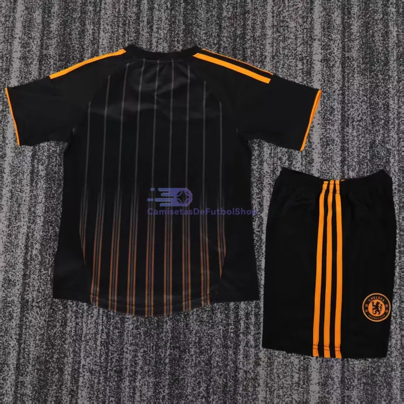 Camiseta Chelsea 2010/11 2ª Equipación Retro Negro/Naranja Niño Kit