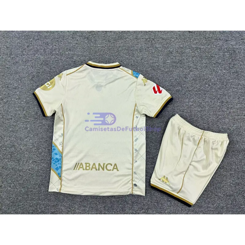 Camiseta Deportivo de La Coruña 2025/2026 3ª Equipación Blanco Roto Niño Kit con Parche La Liga