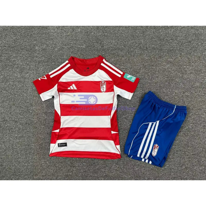 Camiseta Granada 2025/2026 1ª Equipación Rojo/Blanco Niño Kit con Parche La Liga