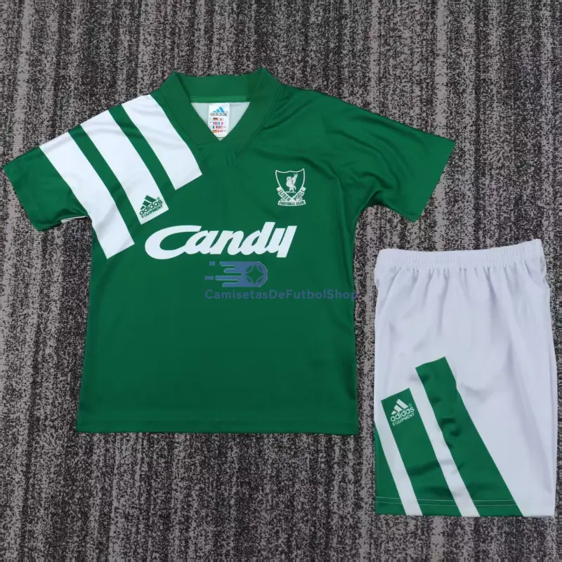 Camiseta Liverpool 1991/92 2ª Equipación Retro Verde/Blanco Niño Kit
