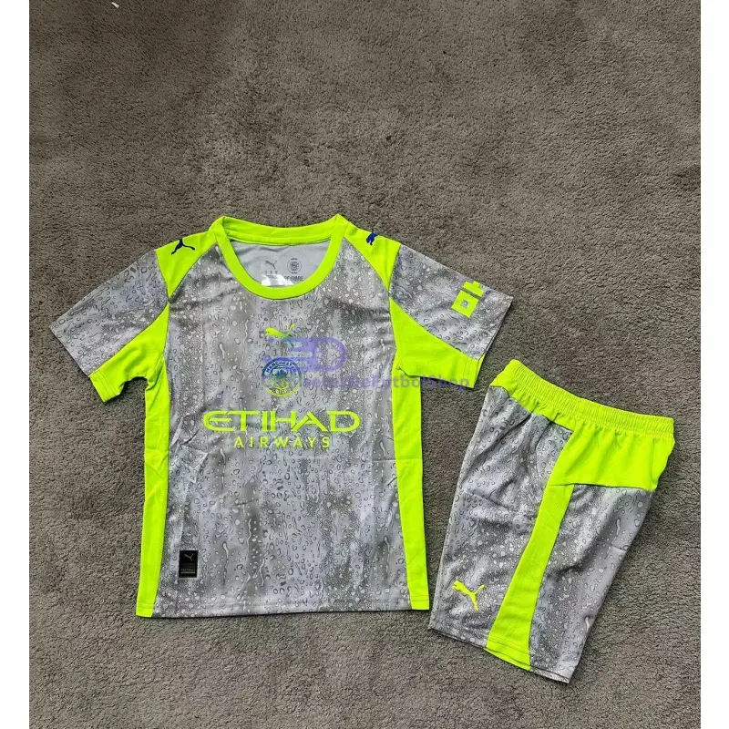 Camiseta Manchester City 2025/2026 3ª Equipación Gris/Verde Neón Niño Kit