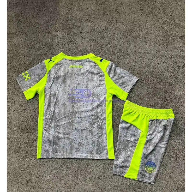 Camiseta Manchester City 2025/2026 3ª Equipación Gris/Verde Neón Niño Kit