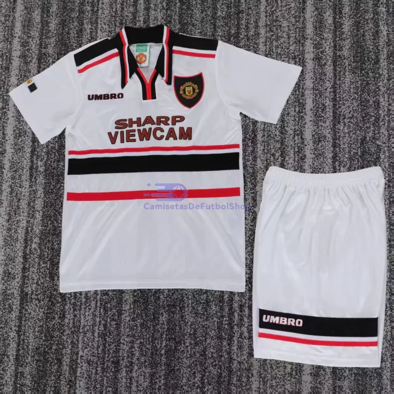 Camiseta Manchester United 1998/99 2ª Equipación Retro Blanco Niño Kit