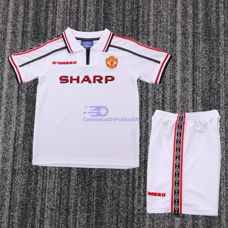 Camiseta Manchester United 1998/99 Edición Conmemorativa Blanco Niño Kit