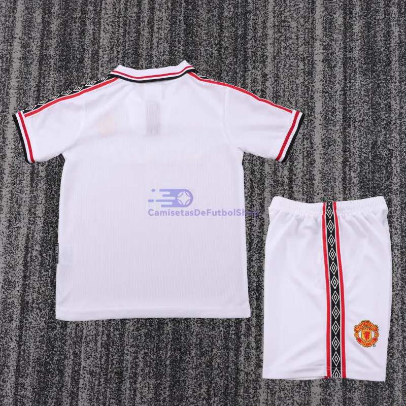 Camiseta Manchester United 1998/99 Edición Conmemorativa Blanco Niño Kit