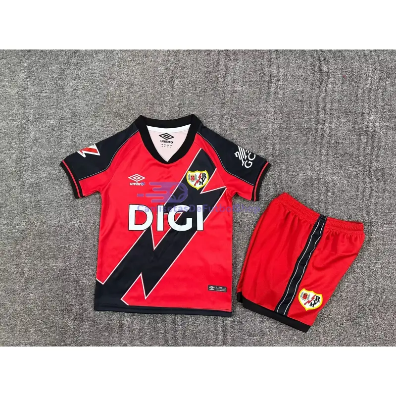 Camiseta Rayo Vallecano 2025/2026 2ª Equipación Rojo/Negro Niño Kit con Parche La Liga