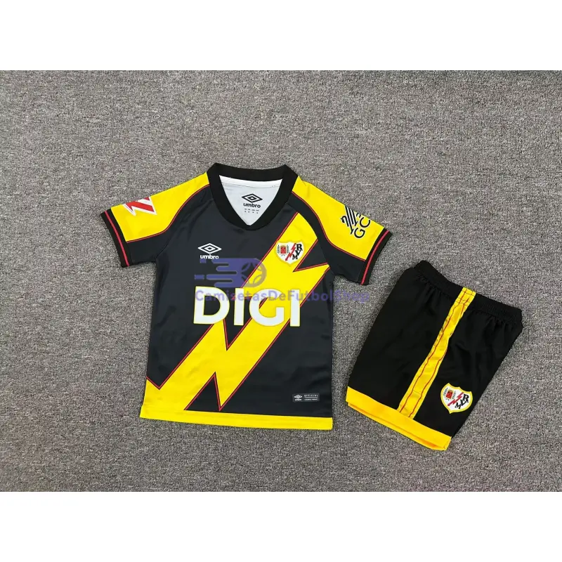 Camiseta Rayo Vallecano 2025/2026 3ª Equipación Amarillo/Negro Niño Kit con Parche La Liga