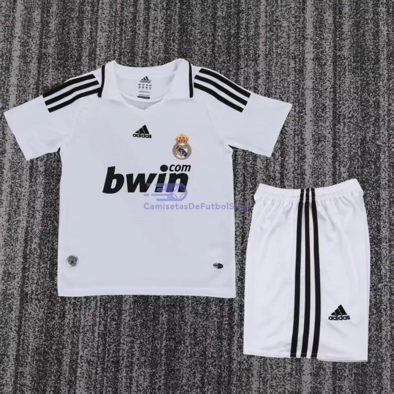 Camiseta Real Madrid 2008/09 1ª Equipación Retro Blanco Niño Kit