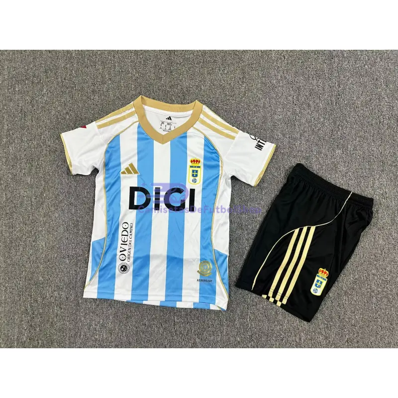 Camiseta Real Oviedo 2025/2026 3ª Equipación Azul/Blanco Niño Kit con Parche La Liga
