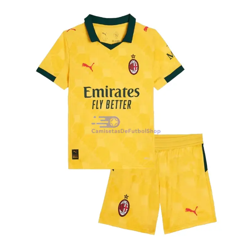 Camiseta AC Milan 2025/2026 3ª Equipación Amarillo Niño Kit