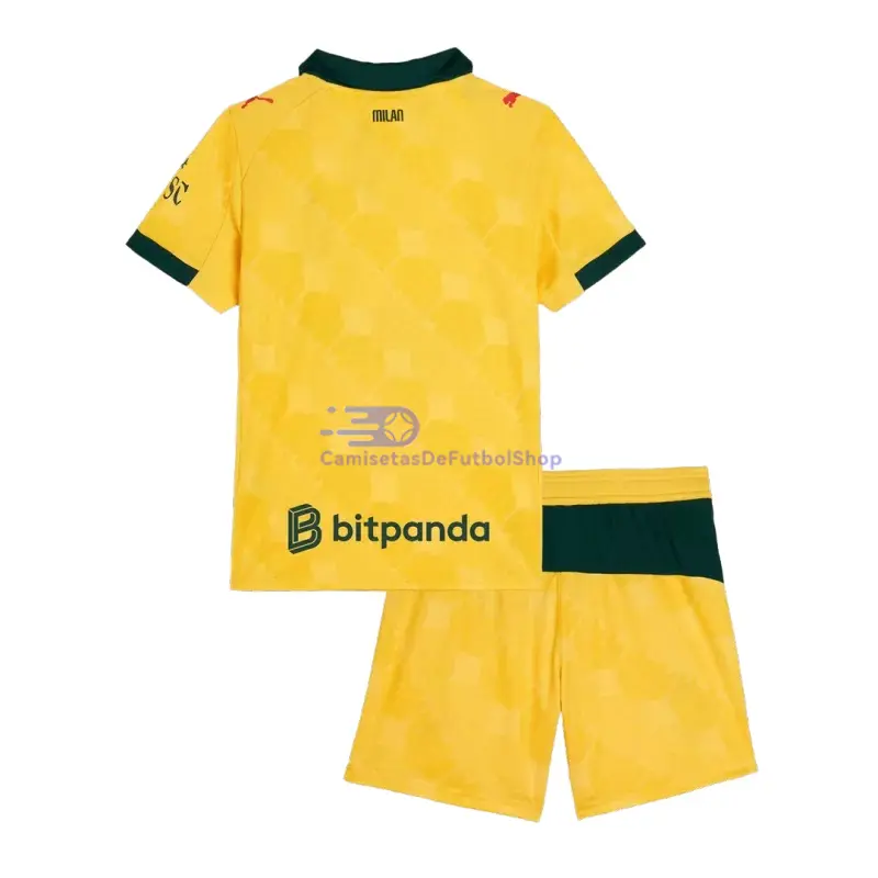Camiseta AC Milan 2025/2026 3ª Equipación Amarillo Niño Kit