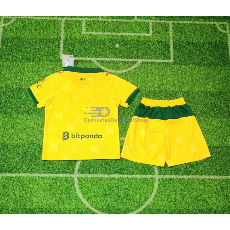 Camiseta AC Milan 2025/2026 3ª Equipación Amarillo Niño Kit