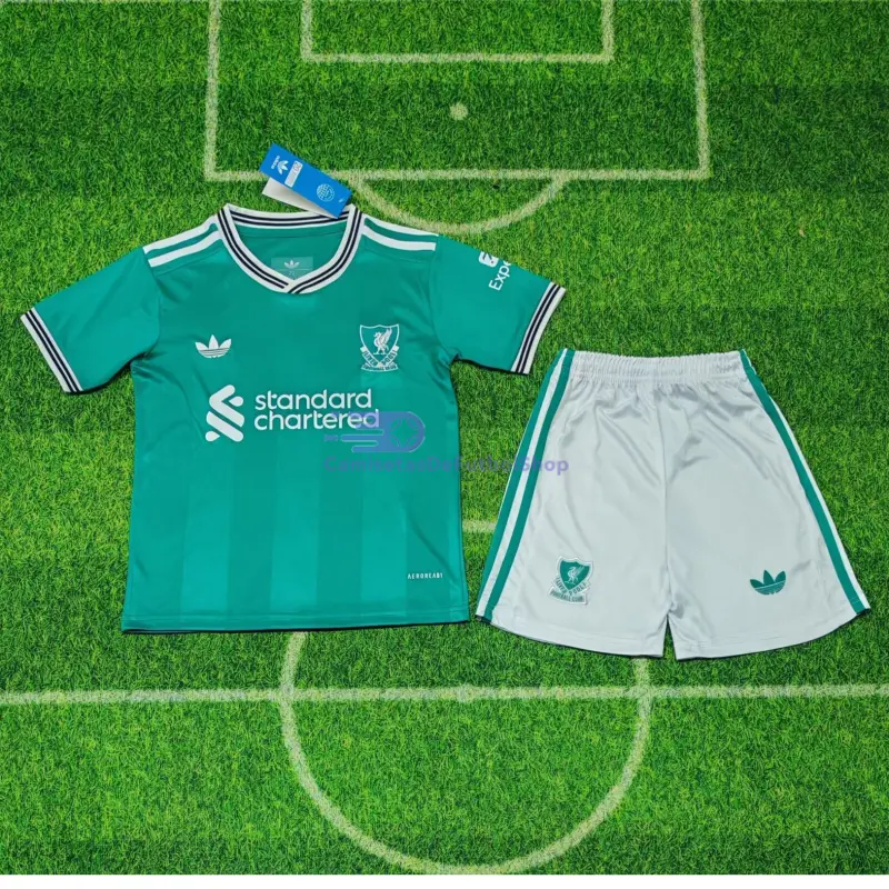 Camiseta Liverpool 2025/2026 3ª Equipación Verde Niño Kit