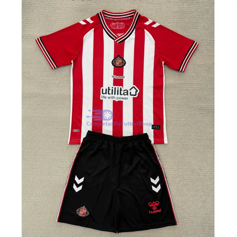 Camiseta Sunderland AFC 2025/2026 1ª Equipación Rojo/Blanco Niño Kit